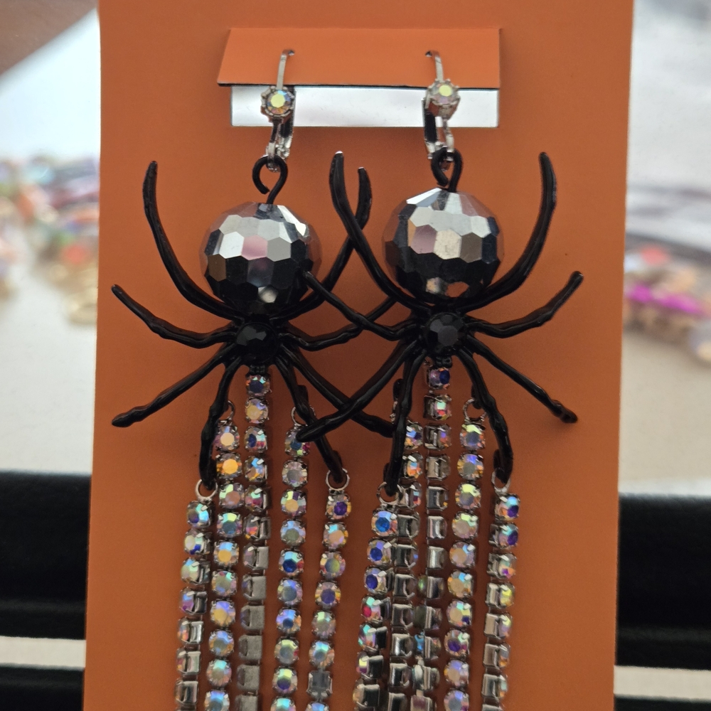 Betsey Johnson Black and Silver Spider Earrings